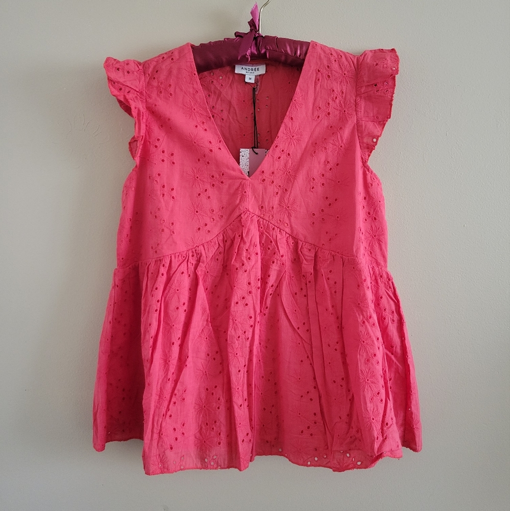 Andree by Unit | Corral Flutter Babydoll Eyelet Floral Tank Top M